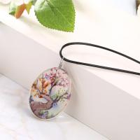 Glass Necklace with Waxed Nylon Cord & Dried Flower with 1.9lnch extender chain Flat Oval platinum color plated time gem jewelry & for woman nickel lead & cadmium free Sold Per Approx 15.7 Inch Strand