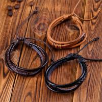 Cowhide Bracelet with Waxed Cotton Cord & PU Leather Cord Unisex & adjustable & multi-strand Length 7-11 Inch Sold By Lot