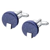 Brass Cufflinks with Lapis Lazuli platinum color plated Unisex Sold By Pair