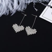 Zinc Alloy Drop Earrings stainless steel post pin Heart silver color plated for woman & with rhinestone lead & cadmium free Sold By Pair