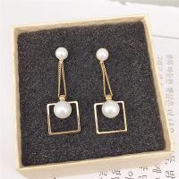 Zinc Alloy Drop Earring with ABS Plastic Pearl stainless steel post pin Square plated for woman & with rhinestone lead & cadmium free Sold By Pair