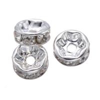 Iron Spacer Bead Rondelle platinum color plated with rhinestone lead & cadmium free 7mm Approx 1mm Sold By Bag