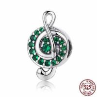 Thailand Sterling Silver European Bead Music Note without troll & with cubic zirconia Approx 4.5-5mm Sold By PC