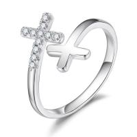 Cubic Zirconia Micro Pave Brass Ring Cross platinum plated micro pave cubic zirconia & for woman 15mm US Ring Sold By PC