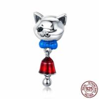 Thailand Sterling Silver European Pendant Cat with bell & without troll & enamel Sold By PC