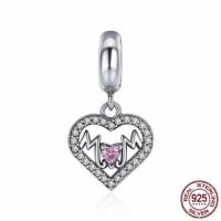Thailand Sterling Silver European Pendant Heart word mom Mother Day Jewelry & without troll & with cubic zirconia Sold By PC