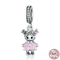 Thailand Sterling Silver European Pendant Girl without troll & enamel & with cubic zirconia Sold By PC