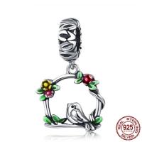 Thailand Sterling Silver European Pendant Bird without troll & enamel Sold By PC