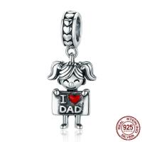 Thailand Sterling Silver European Pendant Girl word dad without troll & enamel Sold By PC