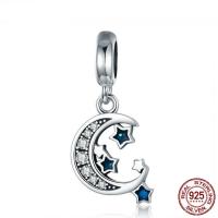 Thailand Sterling Silver European Pendant Moon and Star without troll & enamel & with cubic zirconia Sold By PC