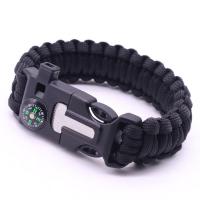 Survival Bracelets Polyester Cord with Plastic Built-in Blade & with a fire stick & with whistle & with compass & Unisex 25mm Length Approx 9 Inch Sold By Lot