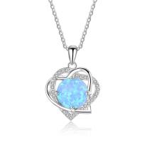 925 Sterling Silver Necklace with Opal with 1.9lnch extender chain Heart oval chain & for woman Sold Per Approx 15.7 Inch Strand