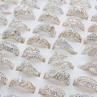 Anillo de Aleación de Zinc, chapado en oro KC, tamaño del anillo mixto & para mujer & con diamantes de imitación & mixto, libre de plomo & cadmio, 21x25.5x8mm-23x25x16mm, tamaño:6.5-11, 100PCs/Caja, Vendido por Caja