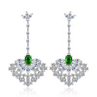 Brass Drop Earring platinum plated for woman & with cubic zirconia nickel lead & cadmium free 15-45mm Sold By Pair