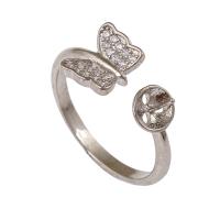 Brass Bezel Ring Base Butterfly platinum plated open & adjustable & micro pave cubic zirconia & for woman nickel lead & cadmium free Inner Approx 0.8mm US Ring .5-11.5 Sold By PC
