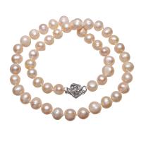 Freshwater Pearl Brass Necklace with Brass Potato natural for woman pink 7-8mm Sold Per Approx 15.5 Inch Strand
