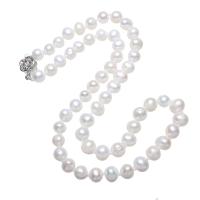 Gėlo vandens perlų Žalvaris grandinės karoliai, su Žalvarinis, Bulvė, natūralus, moters, baltas, 7-8mm, Parduota už Apytiksliai 17 Inch Strand