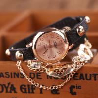 Women Watch Bracelet Leather with Glass & Zinc Alloy gold color plated Life water resistant &  & for woman & with rhinestone Length Approx 9 Inch Sold By PC