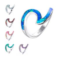 Messing Finger Ring, met Opaal, silver plated, verschillende grootte voor keus & voor vrouw, meer kleuren voor de keuze, Verkocht door PC