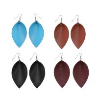 Zinc Alloy Drop Earring with PU Leather Leaf silver color plated for woman nickel lead & cadmium free Sold By Pair