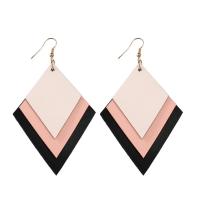 PU Leather Drop Earring iron earring hook Rhombus gold color plated for woman Sold By Pair