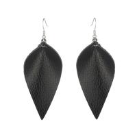 PU Leather Drop Earring iron earring hook Teardrop silver color plated for woman Sold By Pair