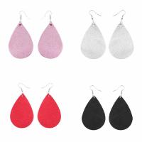 PU Leather Drop Earring zinc alloy earring hook Teardrop silver color plated for woman Sold By Pair