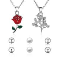 Zinc Alloy Jewelry Set Stud Earring & necklace with ABS Plastic Pearl & iron chain with 5cm extender chain platinum color plated oval chain & for woman & enamel & with rhinestone lead & cadmium free Length Approx 17.5 Inch Sold By Set