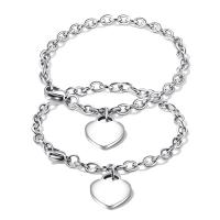 Stainless Steel Jewelry Bracelet Flat Heart Unisex & oval chain original color 20mm 17mm Sold Per Approx 8.1 Inch Approx 7.1 Inch Strand