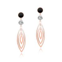 Stainless Steel Drop Earring with Acrylic Leaf rose gold color plated for woman & with cubic zirconia 65mm Sold By Pair
