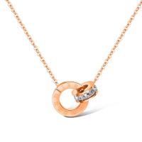 Stainless Steel Jewelry Necklace with 50mm extender chain Donut rose gold color plated with roman number & oval chain & for woman & with cubic zirconia 12mm Sold Per Approx 17 Inch Strand