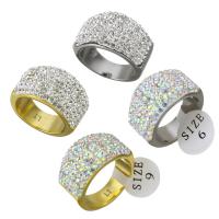 Roestvrij staal Finger Ring, met strass klei pave, plated, verschillende grootte voor keus & voor vrouw, meer kleuren voor de keuze, 15mm, Verkocht door PC