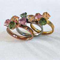 Roestvast staal vinger ring, Roestvrij staal, met Kristal, Hart, plated, verschillende grootte voor keus & voor vrouw & gefacetteerde, meer kleuren voor de keuze, Verkocht door PC