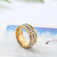Rhinestone Stainless Steel Finger Ring gold color plated Unisex & with rhinestone Sold By PC