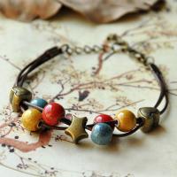 Porcelain Bracelet with Waxed Nylon Cord & Zinc Alloy antique bronze color plated Unisex & adjustable Sold Per Approx 6.5-7.5 Inch Strand
