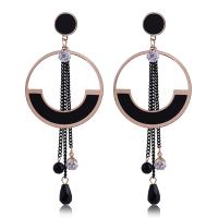 Zinc Alloy Drop Earrings stainless steel post pin rose gold color plated for woman & enamel & with rhinestone lead & cadmium free 95mm Sold By Pair