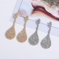 Zinc Alloy Drop Earrings stainless steel post pin Teardrop plated for woman & with rhinestone lead & cadmium free Sold By Pair