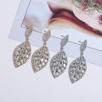 Zinc Alloy Drop Earring with Glass stainless steel post pin Leaf antique gold color plated for woman & with rhinestone lead & cadmium free Sold By Pair