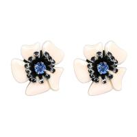 Zinc Alloy Stud Earring stainless steel post pin Flower plated for woman & enamel & with rhinestone lead & cadmium free Sold By Pair