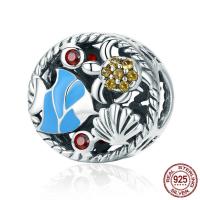 Thailand Sterling Silver European Bead Flat Round without troll & enamel & with cubic zirconia & hollow Approx 4.5-5mm Sold By PC