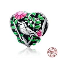 Thailand Sterling Silver European Bead Heart without troll & enamel & hollow Approx 4.5-5mm Sold By PC