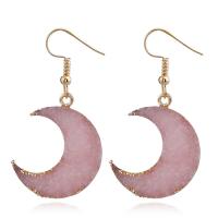 Ice Quartz Agate Drop Earring iron earring hook Moon gold color plated druzy style & for woman Sold By Pair