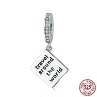 Thailand Sterling Silver European Pendant Book with letter pattern & without troll & with cubic zirconia Approx 4.5-5mm Sold By PC