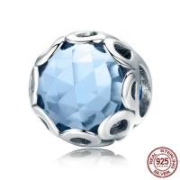 Thailand Sterling Silver European Bead with Crystal Round without troll & faceted Approx 4.5-5mm Sold By PC