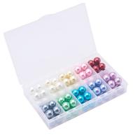 Perlmuttartige Glasperlen, mit Kunststoff Kasten, rund, gemischte Farben, 14mm, Bohrung:ca. 0.7-1.1mm, 100PCs/Box, verkauft von Box