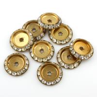 Χάντρες Brass Spacer, Ορείχαλκος, Flat Γύρος, με στρας, αρχικό χρώμα, μόλυβδο \x26amp; κάδμιο ελεύθεροι, 20x4mm, Τρύπα:Περίπου 2.5mm, 5PCs/τσάντα, Sold Με τσάντα