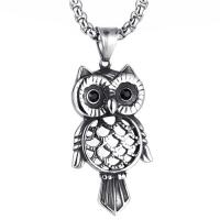 Titanium Steel Sweater Necklace titanium steel magnetic clasp Owl Unisex & with rhinestone & hollow & blacken 3mm Sold Per Approx 24 Inch Strand