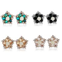 Zinc Alloy Stud Earring with Glass & Resin Flower gold color plated for woman & faceted & with rhinestone Sold By Pair