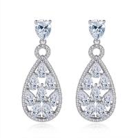 Brass Drop Earring Teardrop platinum plated for woman & with rhinestone Sold By Pair