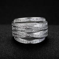 Circón cúbico anillo de latón, metal, chapado en color de plata, unisexo & diverso tamaño para la opción & con circonia cúbica & multi-hilera, 16mm, Vendido por UD